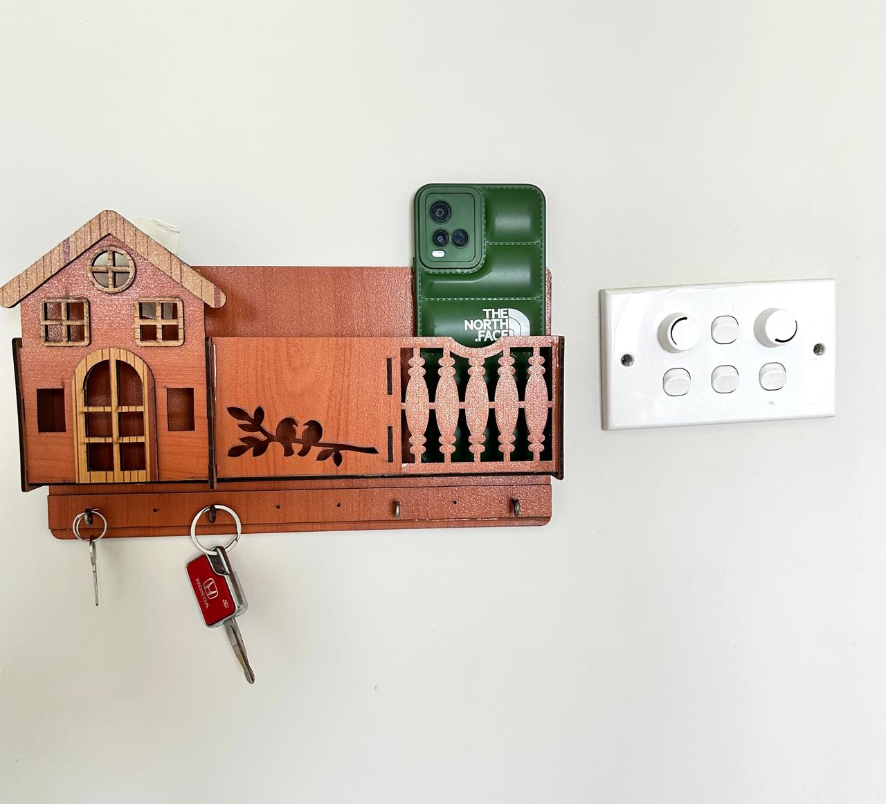 Multiple Purpose Wooden Wall Hanger|Mobile Charging Stand|key Holder|Mail Holder