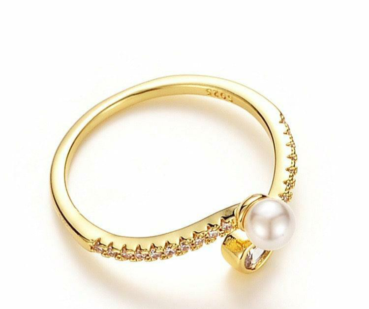 Bead Pearl Overlapped Adjustable Ring