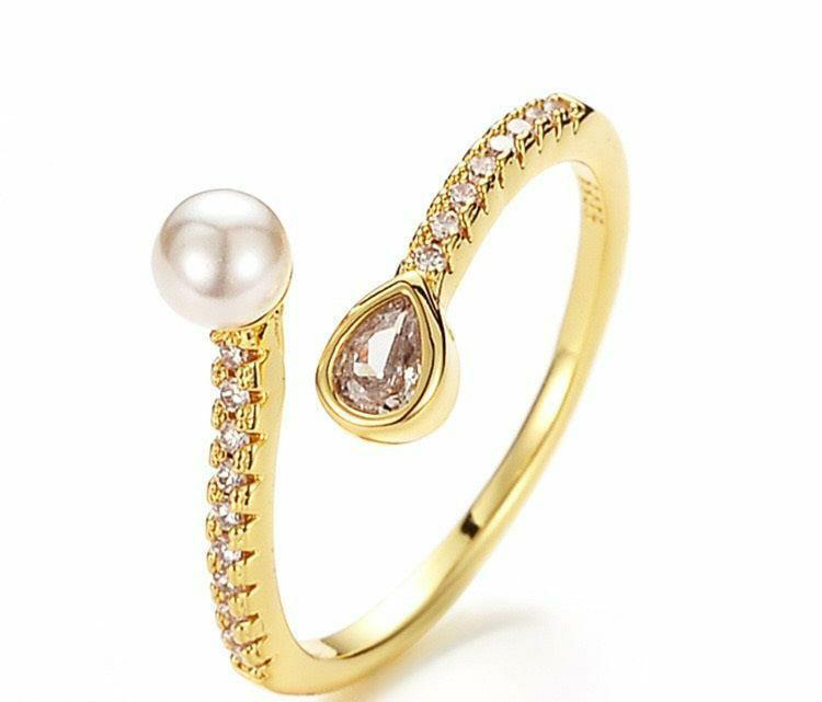 Bead Pearl Overlapped Adjustable Ring